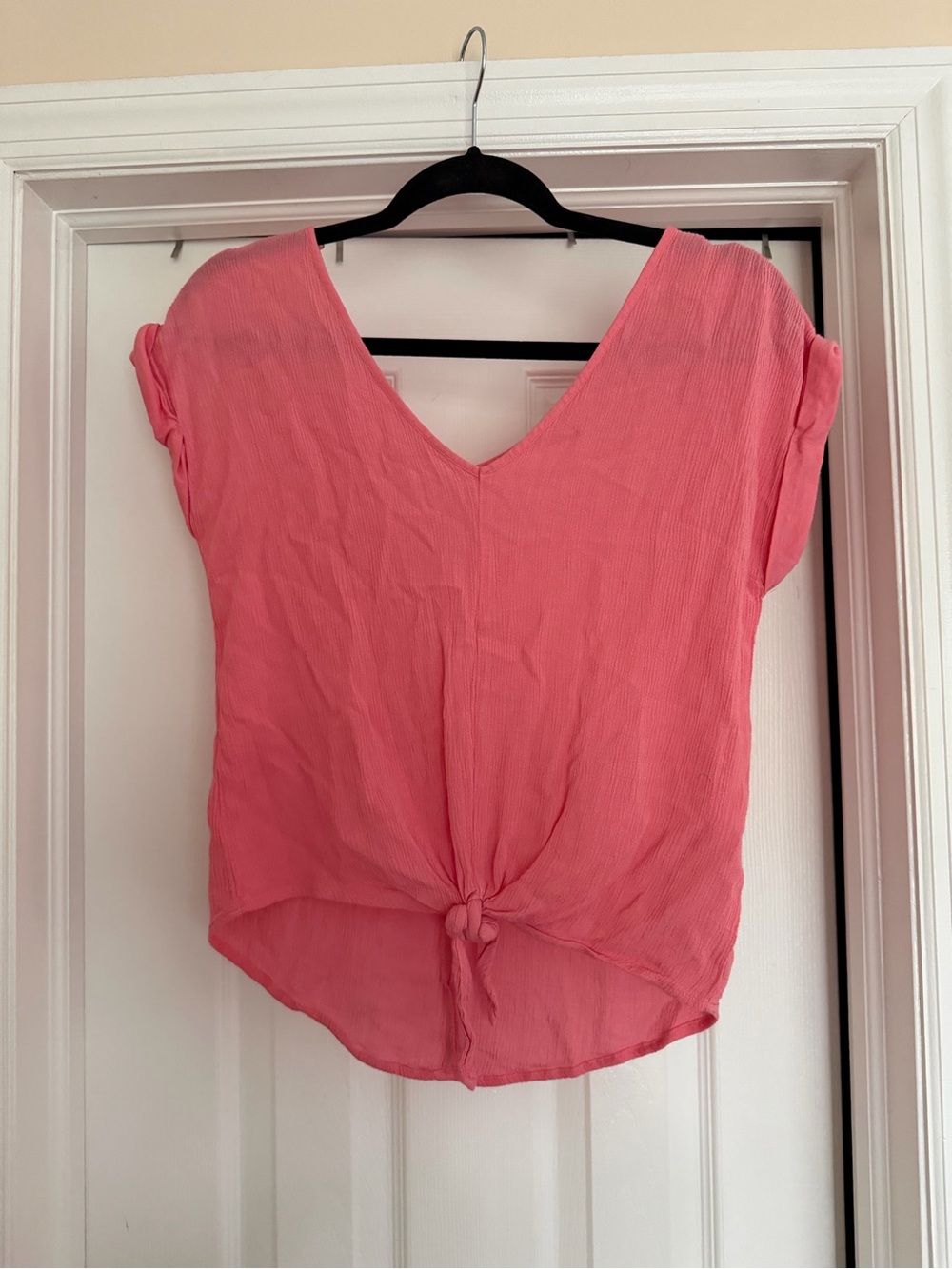 Splendid Coral-Pink V-Neck Tie-Front Blouse